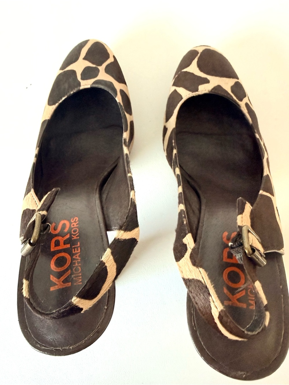Michael Kors Giraffe Print Calf Hair Slingback Heels Leather Stacked Heel - Picture 10 of 10